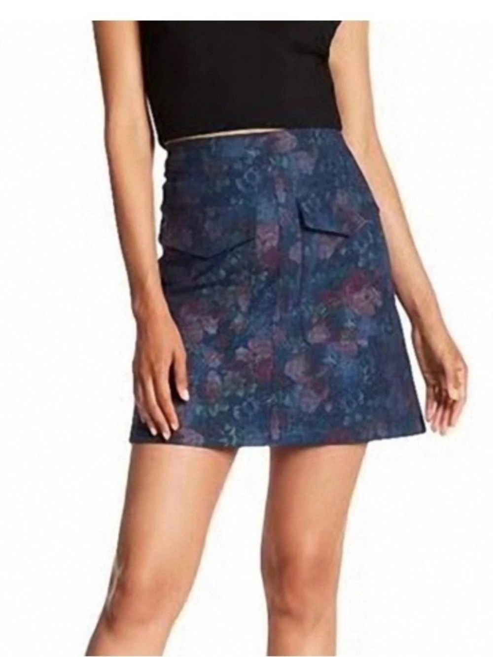 Anthropologie Navy Blue Floral Mini Skirt MSRP $128